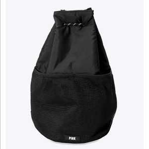 PINK black drawstring bag.
